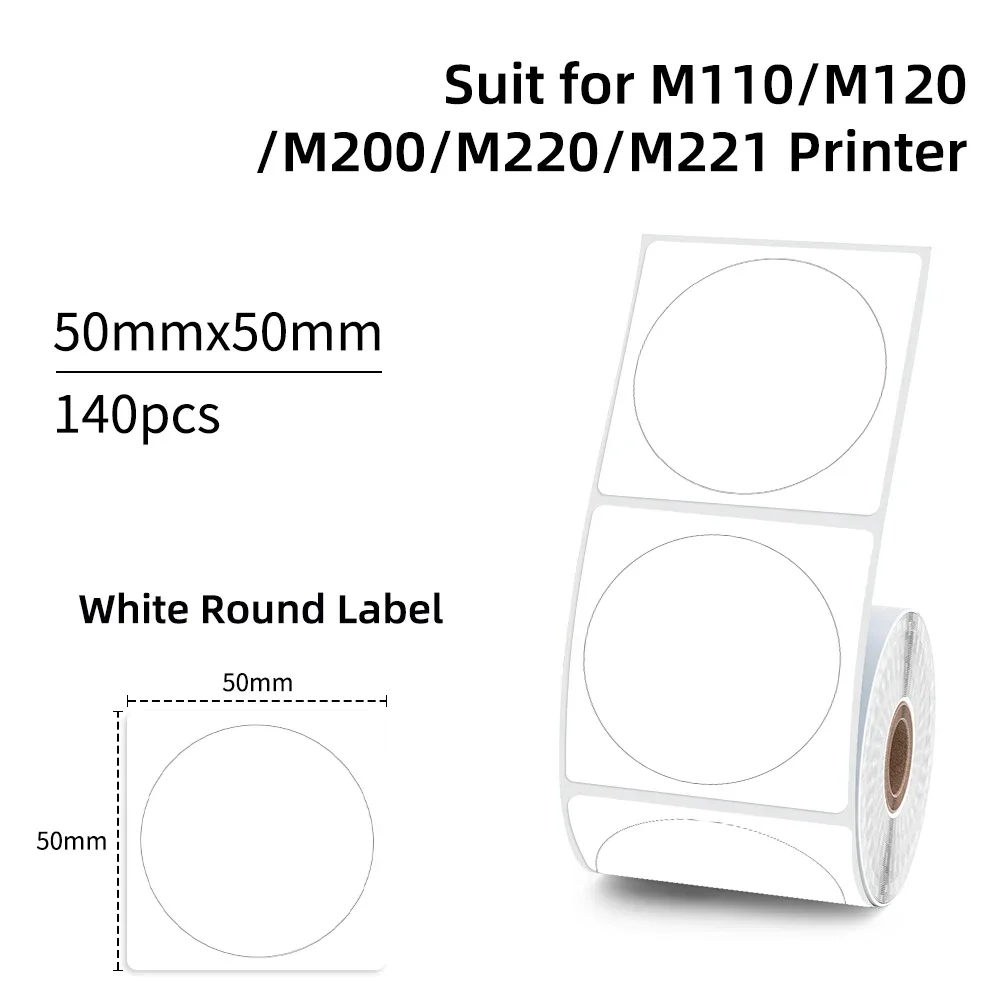 1.96 "x 1.96" Witte Cirkel Label Sticker 140 STKS/Roll Thermisch Papieren Compatibel met M110/M120 Voor Voedsel Keuken Logo Barcode Etiketten