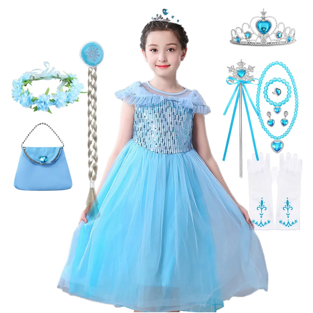Girls Elsa Dresses Costume Clothes Kid Cosplay Princess Dress Snow Queen Vestido Children Birthday Parti Sukienki