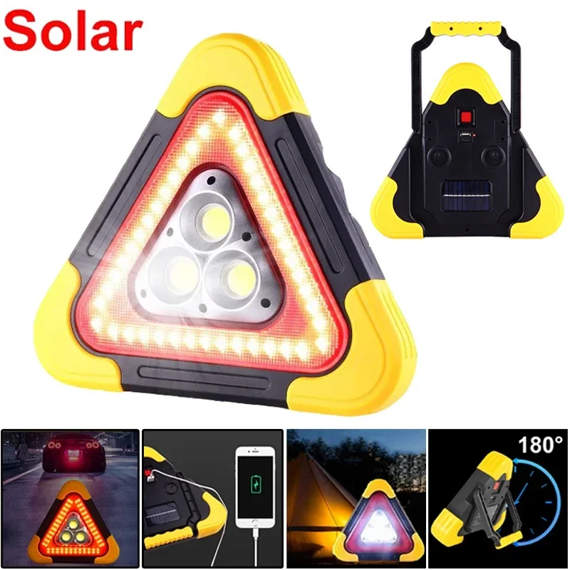 

Solar Triangular Warning Light Safety Emergency Breakdown Alarm Lamp Portable USB Rechargeable Lantern Power Output Camping Lamp