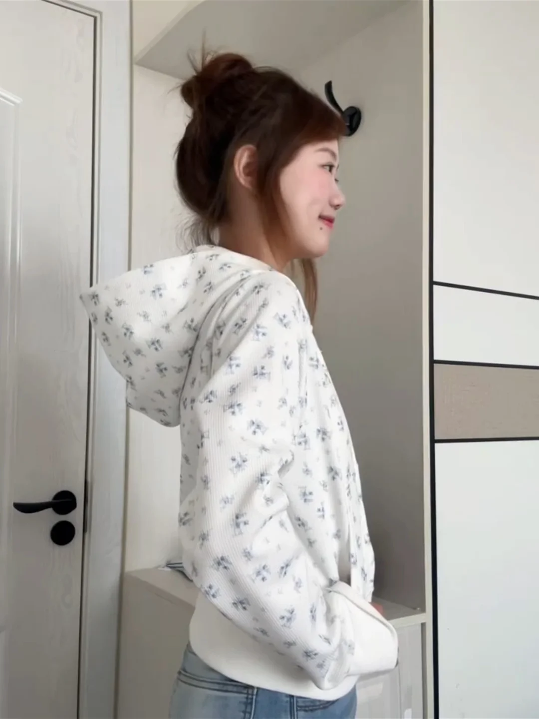 Korean Style Sweet Short Floral Print Hoodie Women's Spring Autumn Unique Design Beautiful Cardigan Jacket Loose Fit Embroidery