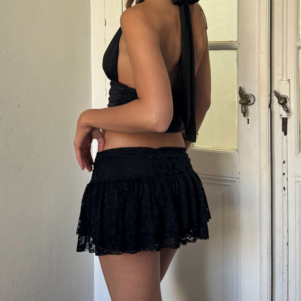 

Women Summer Fairycore Grunge Lace Flower Mesh Mini Skirts Sexy Low Waist Layered Korean Chic Skirts Club Party Streetwear