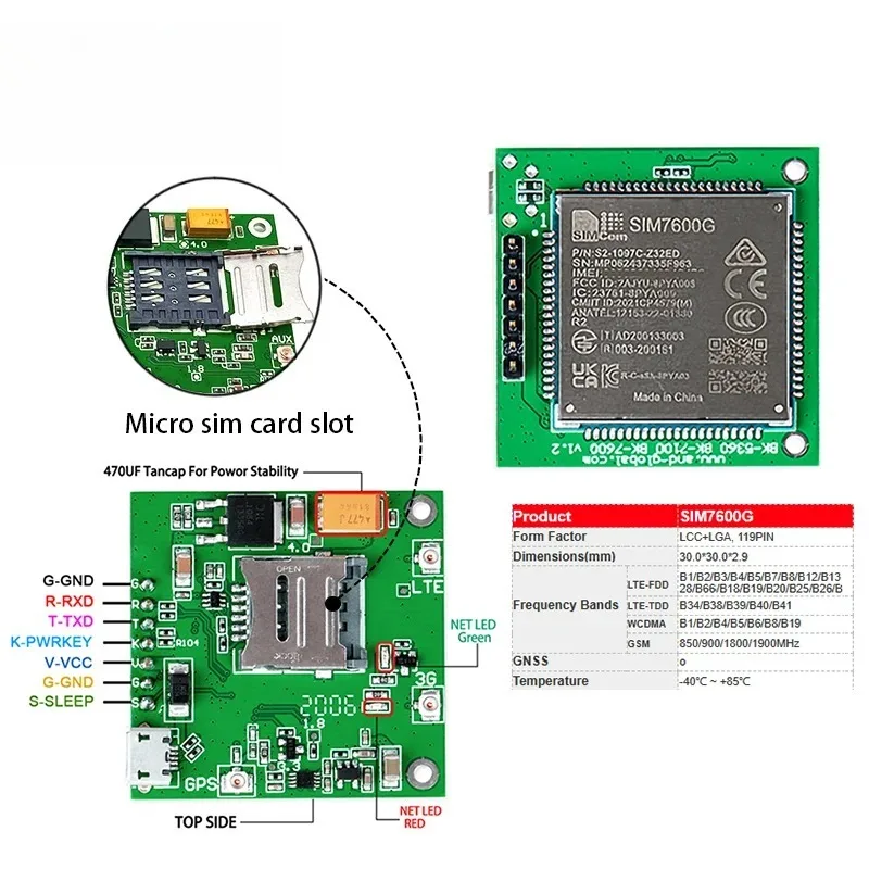 CAT1 LTE SIM7600G R2 breakout kits,SIM7600G module board cellular 4G modem 1PCS
