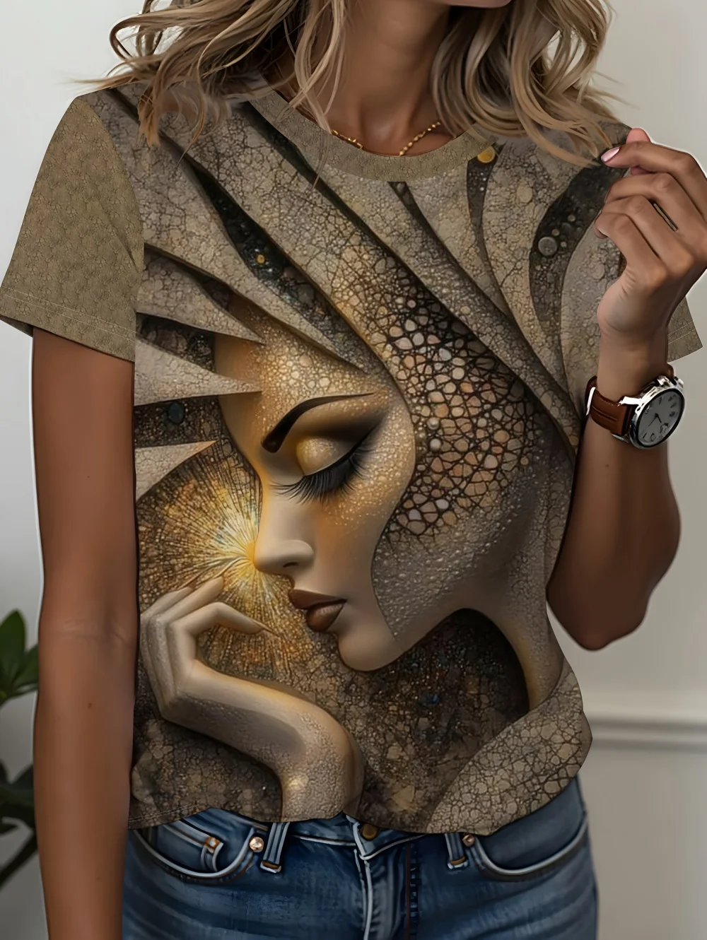 3D Printed T-Shirt for Women Artistic Facial Pattern T-Shirts Summer Fashion O-Neck Loose Tops Short Sleeve Tees Female Clothing