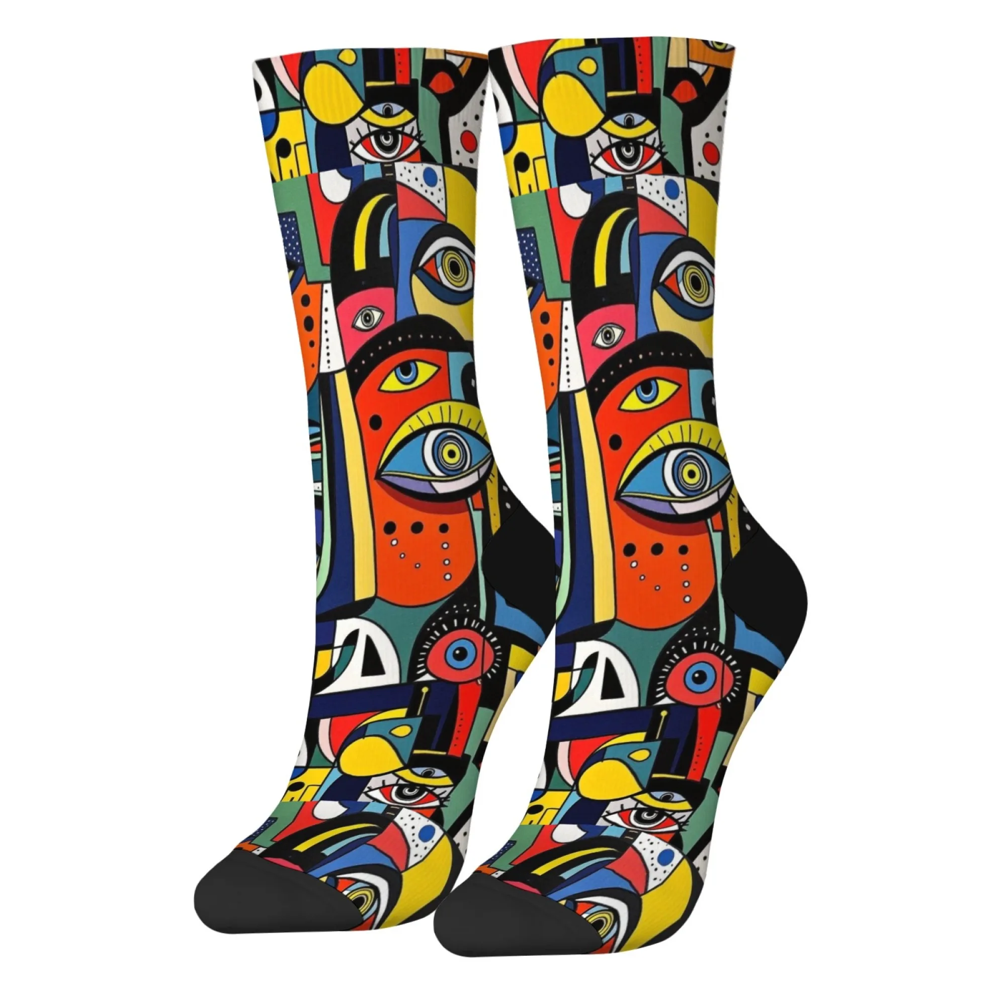 Abstract geometric eye pop art socks casual sports men's socks comfortable breathable non-slip warm novelty funny happy socks