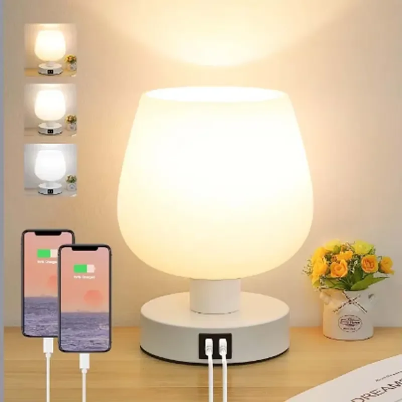 Swire touch three-speed dimming glass desk lamp study living room bedroom bedside table USB night light