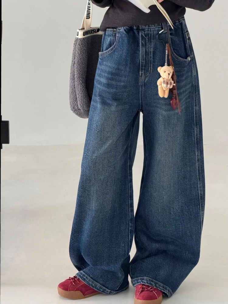 2026 New Girls Fleece Lined Denim Jeans Straight Leg Warm Casual Pants Kids Autumn Winter Trousers