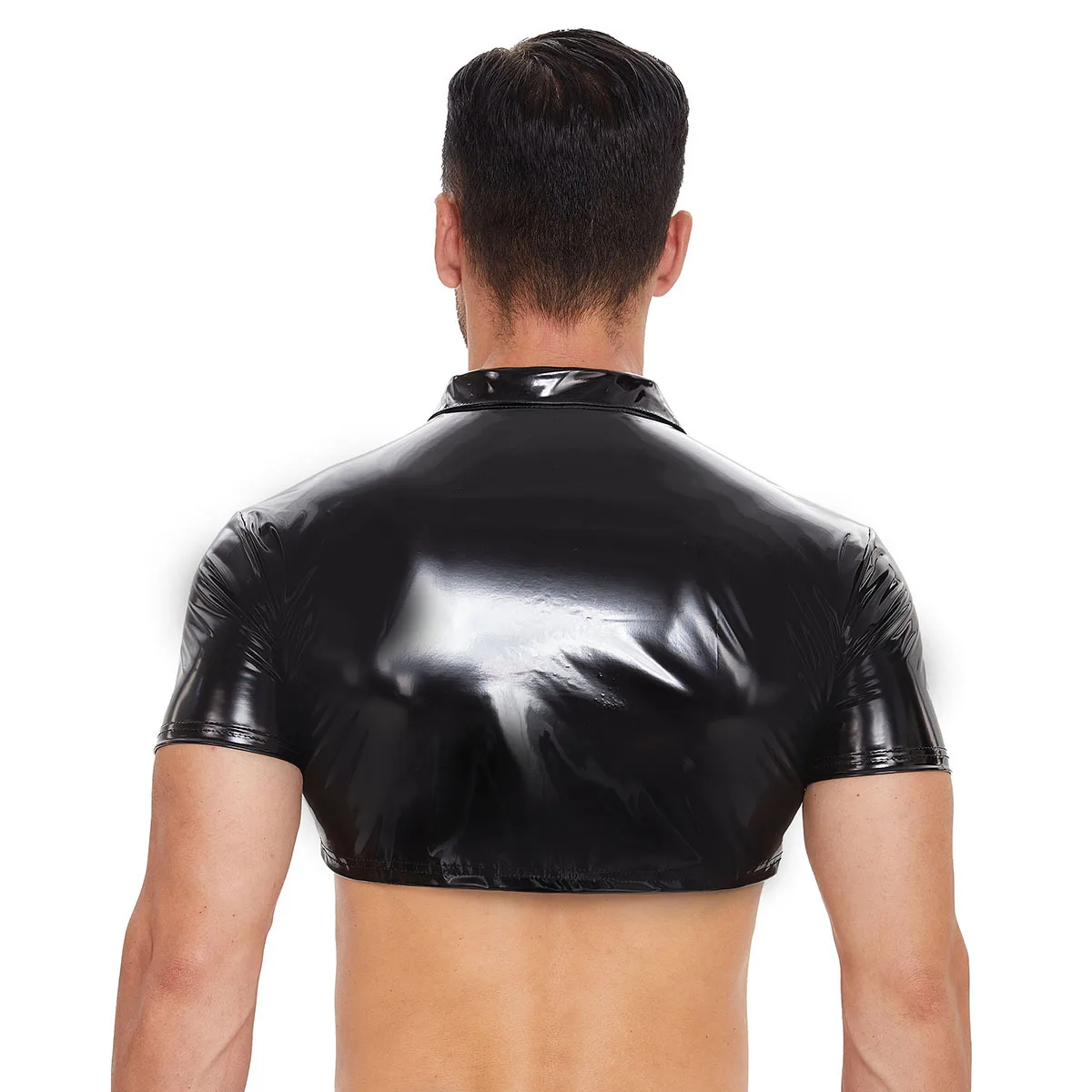 Glossy PVC Leather Shirts for Men, Short-Sleeve Crop Tops, Shiny Latex Blouse, Sexy Shaping Sheath, Wetlook, Plus Size, New