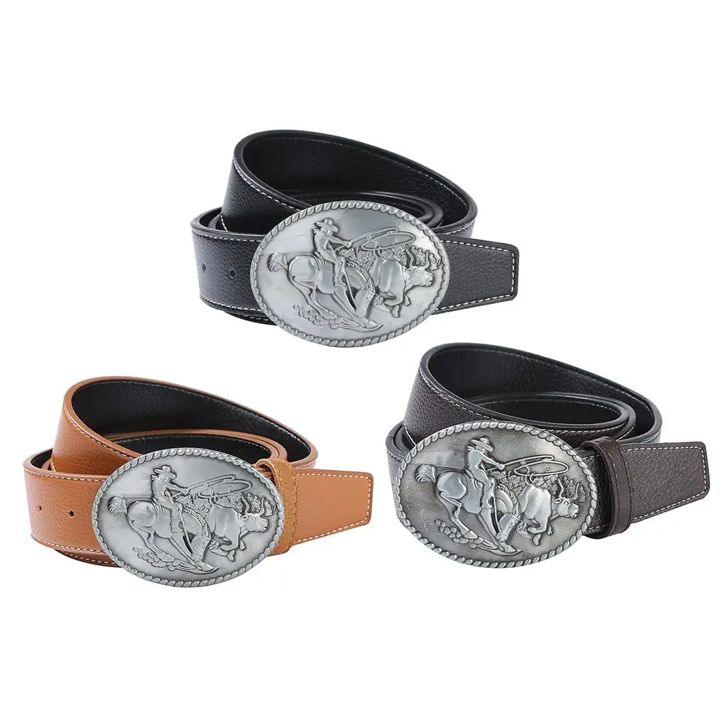 ريترو رجل الغربية جلد كاوبوي رايدر مشبك معدني حزام الخصر