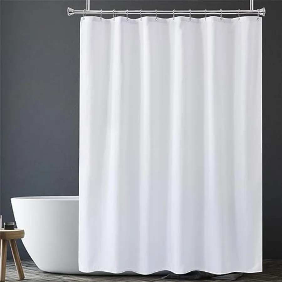

White Shower Liner Cloth Waterproof, White Shower Curtain Liner Fabric with Weighted Stones, Washable Shower Curtain and Liner