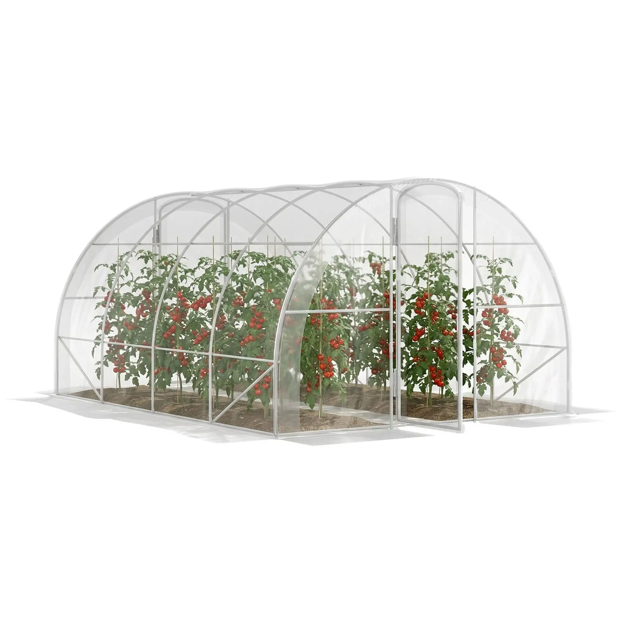 Serre tunnel 395x295x195 cm avec 2 portes pliantes, couverture en PE, arche en acier galvanisé, hauteur 188 cm