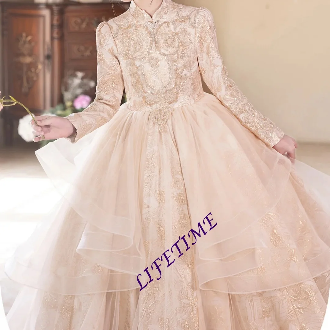 Pink Princess Customized Pageant Dress for Kids Girls Children's Birthday Party Gown Piano Performance Fashion Show Costume