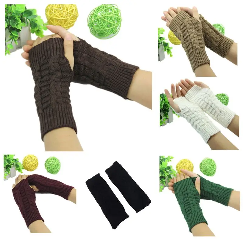 สุภาพสตรี Mitten ฤดูหนาว Unisex แขนอุ่นข้อศอกยาว Fingerless ถักถุงมือ Drop Shipping