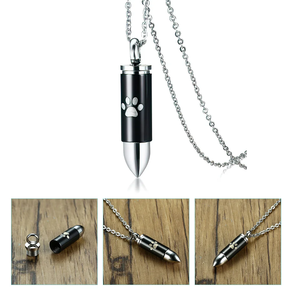 Cremation Jewelry Ashes Necklace for Men Souvenir Black Titanium Steel Dog Urns