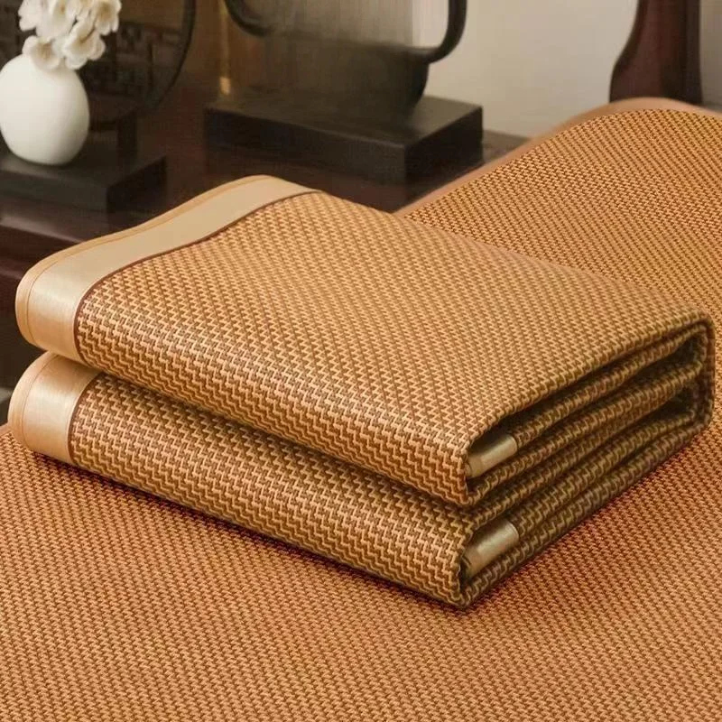 Summer Ice Silk Thickened Wicker Cooling Bed Mat Three-Piece Set Foldable for Nap Student Dormitory Bedding Hand-Made Craft