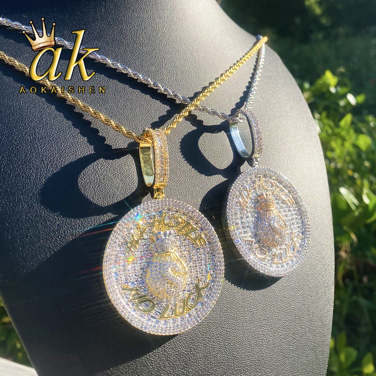 

Aokaishen Iced Out All Hustle No Luck ожерелье кулон для мужчин 5A кубический цирконий хип-хоп ювелирные изделия