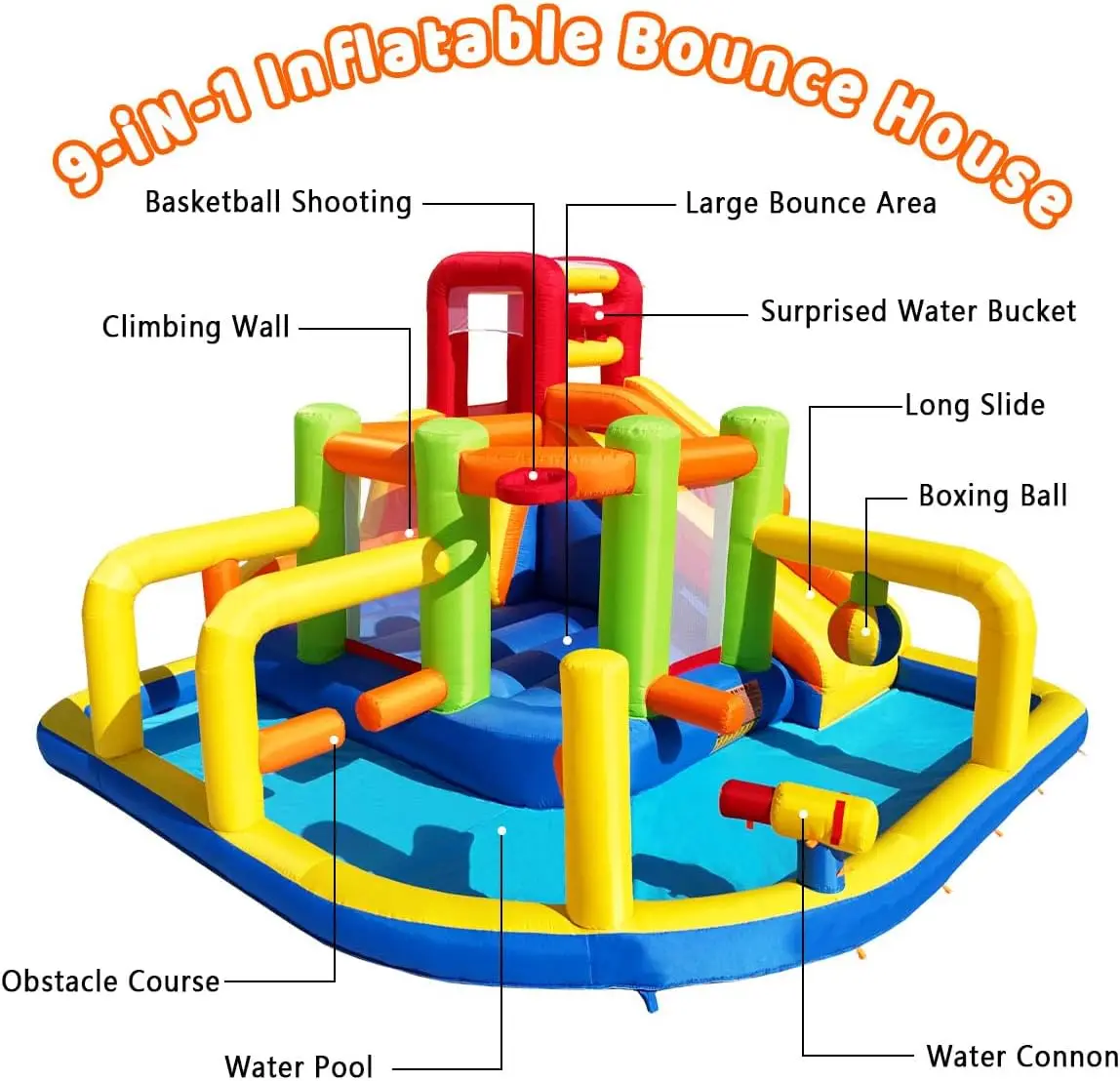 Umbalir 9-in-1 Inflatable Obstacle Bounce House with Water Slide | Kids Bounce House Water Park with Surprise Dump Bucket,Jumpin view 2