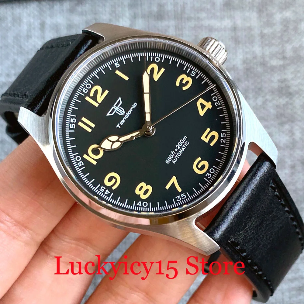 

20bar Waterproof Pilot Case Tandorio 39mm Automatic NH35A PT5000 Movement Orange Arabic Numerals Men Watch Sapphire Crystal