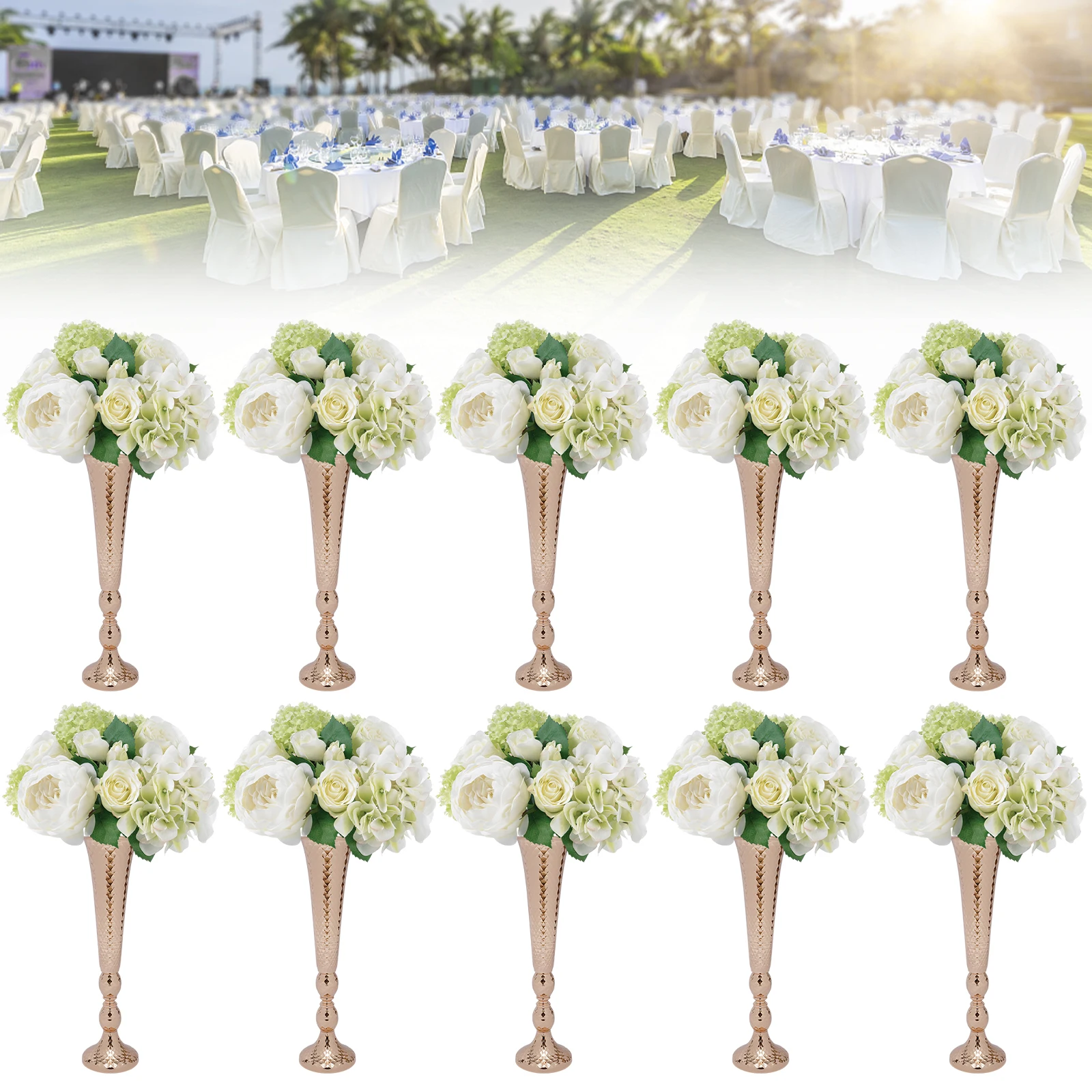 10 Pcs Flowered Metal Trumpet Vase Wedding Centerpieces Vase for Party Decoration, 20.5in Tall Flower Vases for Reception Table