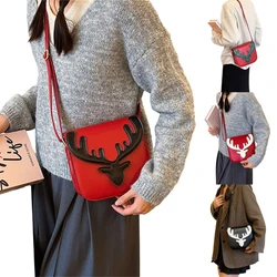 Trendy Christmas Elk Pattern Shoulder Bag Women Small PU Satchel Crossbody Phone Bag Girls Casual All-match Messenger Handbag