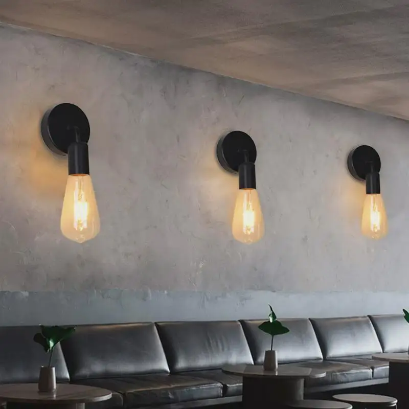 

E27 Nordic Modern Wall Lamp Iron Black Indoor Lighting Bedside Bathroom Bedroom Lamp Sconce Wall Light Fixture Decor Industrial