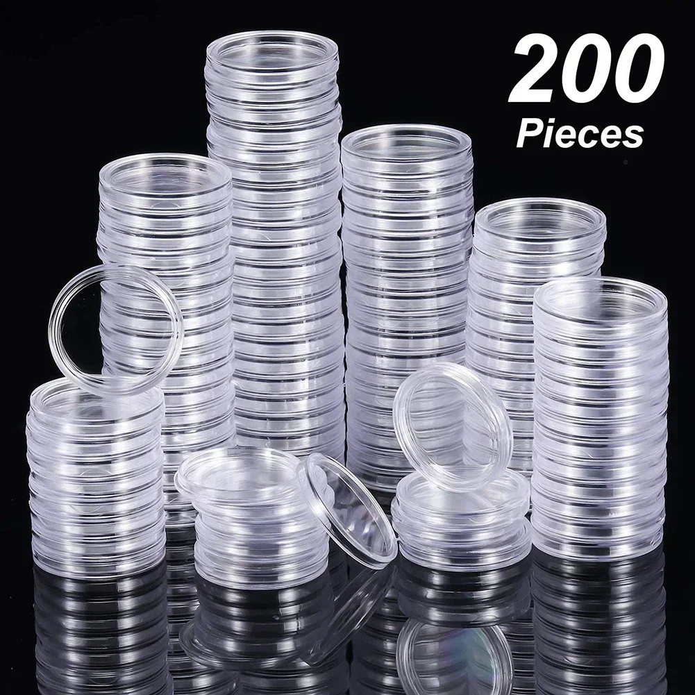 

200Pcs 25mm Transparent Round Coin Storage Box Capsules Coin Collection Holder Containers Supplies Storage Case