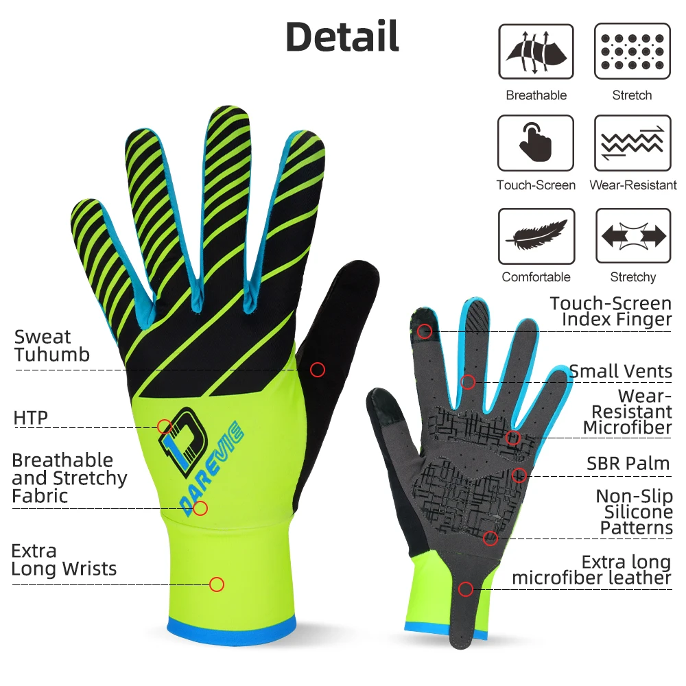 DAREVIE Full Long Cycling Gloves Screen Touch Finger Bike Gloves Shockproof Pad Biking Gloves Long Waist Breathable Biking Glove