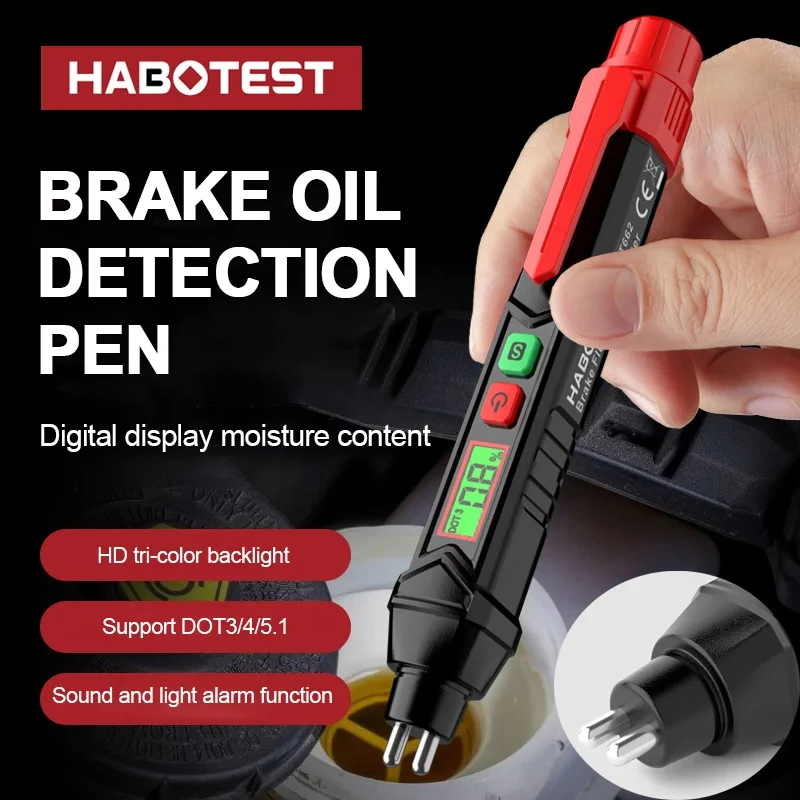 Car Brake Fluid Moisture Meter Liquid Oil Tester Analyzer For DOT3/DOT4/DOT5.1 Brake Oil Quality Check Pen Sound Light Alarm