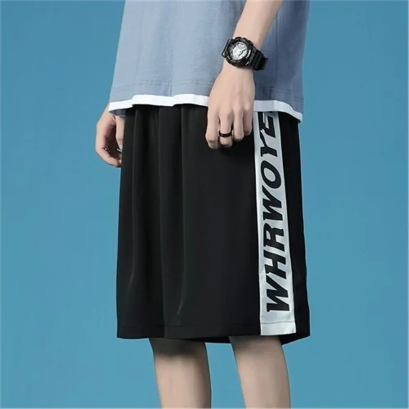 

Summer Baskeall Ice Silk Large Size orts Men Loose Beach Five-Quarter Pants High Waist Straight Leg Micro Stretch Casual ...