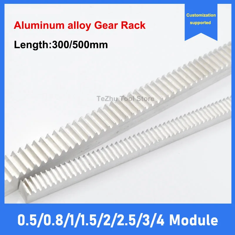 1pcs Aluminum Alloy Gear Rack 0.5/0.8/1/1.5/2/2.5/3/4 Module Straight Teeth Drive Rack Length 300/500mm Spur Gear Rack