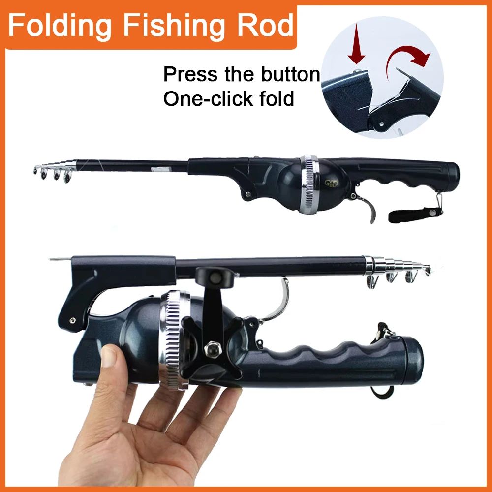 134cm Folding Fishing Lure Rod Portable Sea Fishing Rod Built-in Fishing Reel Set with 80m Line Winter Ice Travel Lure Pole