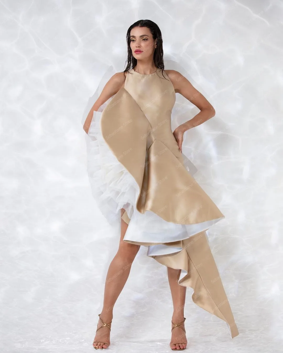 Robe de Soirée Longue Plissée en Fibre de Satin pour Femme, Tenue Chic à Volants, Style Arabe