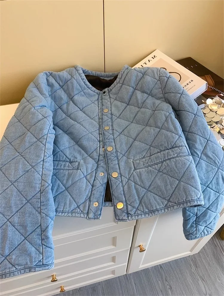 Koreańska luźna, lekka, ciepła kurtka bawełniana, modna odzież wierzchnia damska i męska na jesień i zimę, okrągły dekolt, jeden guzik.