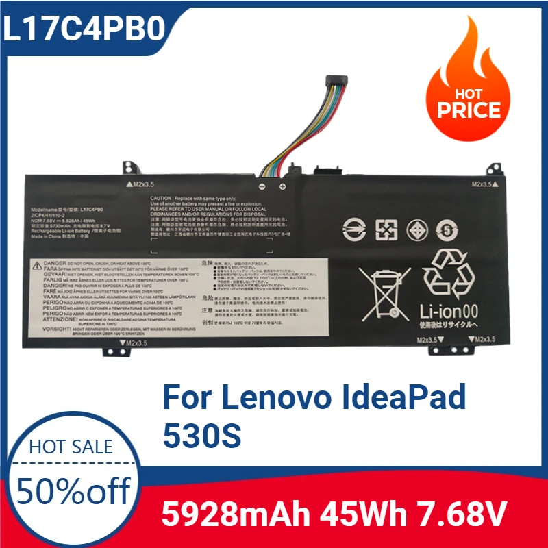

7.68V 45WH New Laptop Battery L17C4PB0 for Lenovo IdeaPad 530S Yoga 530-14 XiaoXin Air 14 15 14ARR 15IKBR 15ARR L17M4PB0