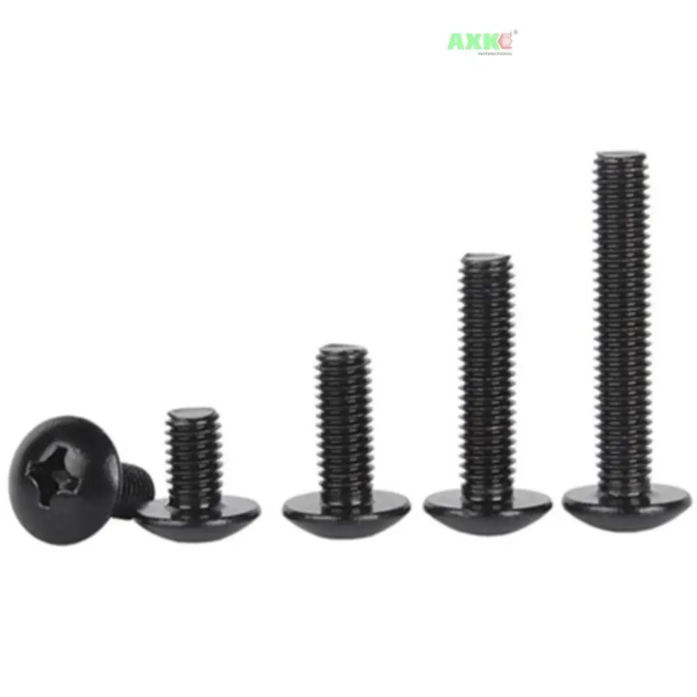 10Pcs/lot M2 M2.5 M3 M3.5 M4 M5 M6 TM Screws Phillips Truss Mushroom Head Screw Black Plated Electronic Carbon Steel Screws