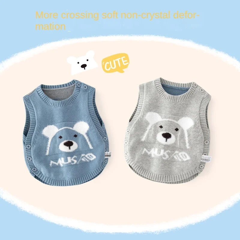 Baby Spring Wear Newborn Vest Spring Autumn Lovely Baby Vest Knitted Baby Bear Vest