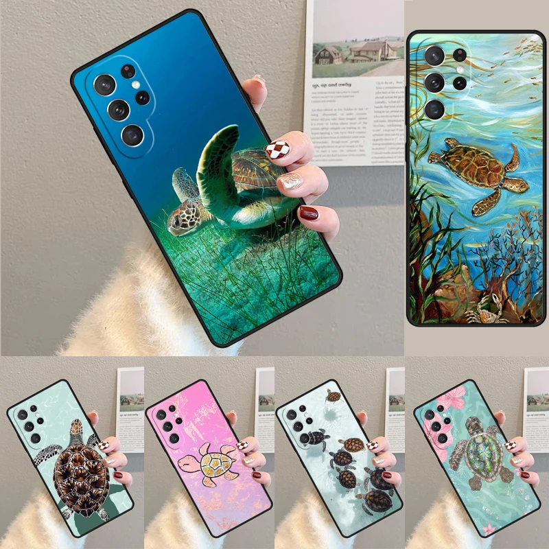 غطاء لهاتف سامسونج جالاكسي S24 S25 Ultra S21 S22 نوت 10 20 لايت بلس FE S23 حافظة هاتف السلاحف الخضراء الدافئة Coque