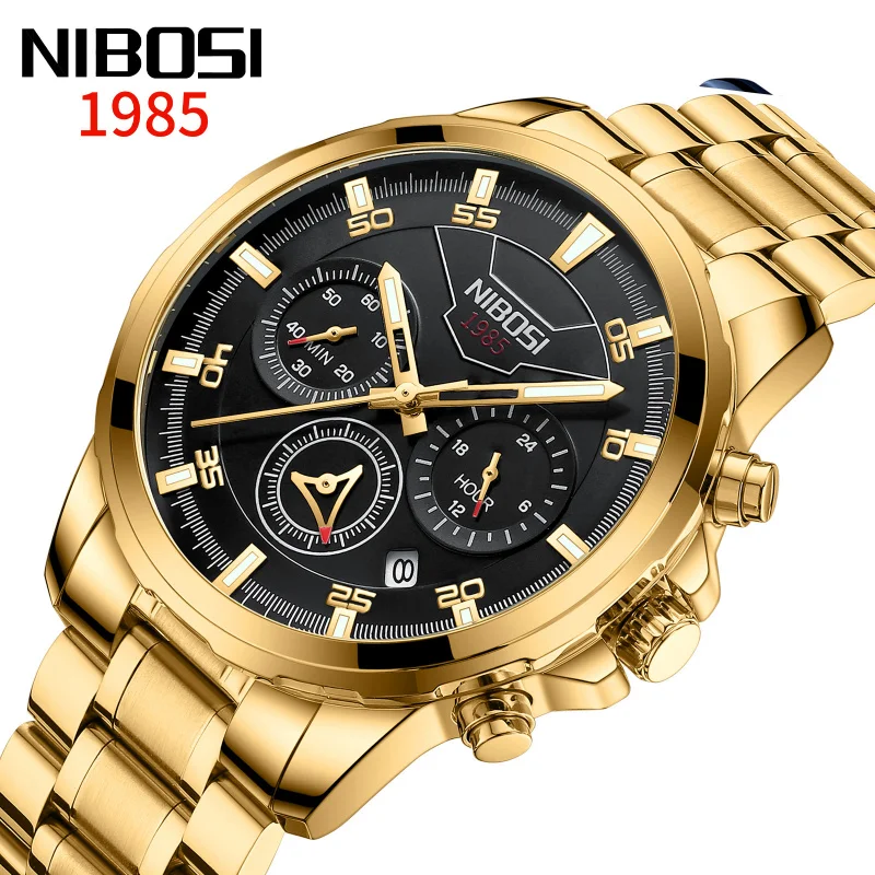 

nibosi Watch Men's Watch Waterproof Luminous Watch Vacuum Plating in Furnace Clasp Solid Steel Belt Quartz Watch