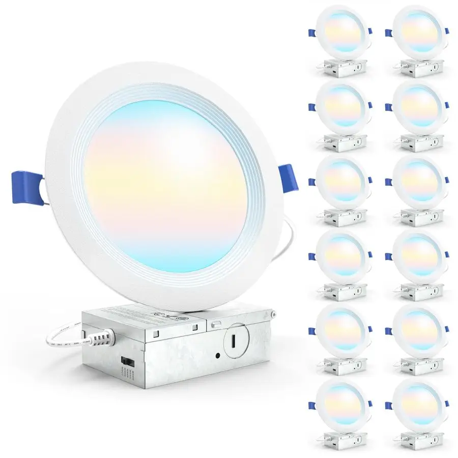 

Комплект из 12 светодиодных встраиваемых светильников 6 дюймов, потолочные встраиваемые светильники без корпуса, с декоративной рамкой, 1200 лм, 14 Вт, с возможностью выбора цветовой температуры (CCT) 2700K, 3000K, 4000K