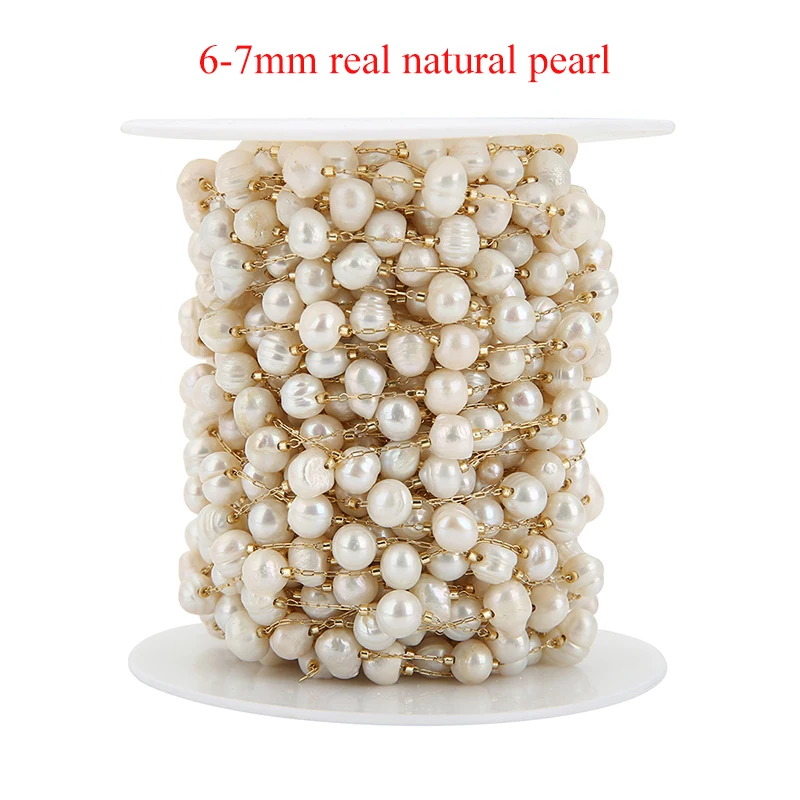 1 Meter Stainless Steel Real Natural Pearl Beaded Chains DIY Necklaces Bracelets Findings Supplies Jewelry Making Accessories