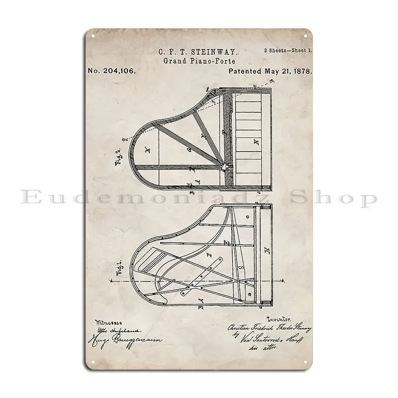 Steinway-letrero de Metal antiguo para jugador de Piano, patente de Piano de cola, para sala de estar, garaje, diseño divertido, impresión, cartel de estaño