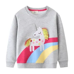 Jumping Meters New Arrival Unicorn Embroidery Autumn Winter Girls Sweatshirts Hot Selling Cartoon Toddler Kids Sport Shirts