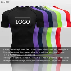 Men T Shirt Customizable LOGO Gym Rashguard Men Tight Sportswear Running Training Leggings Tops Women