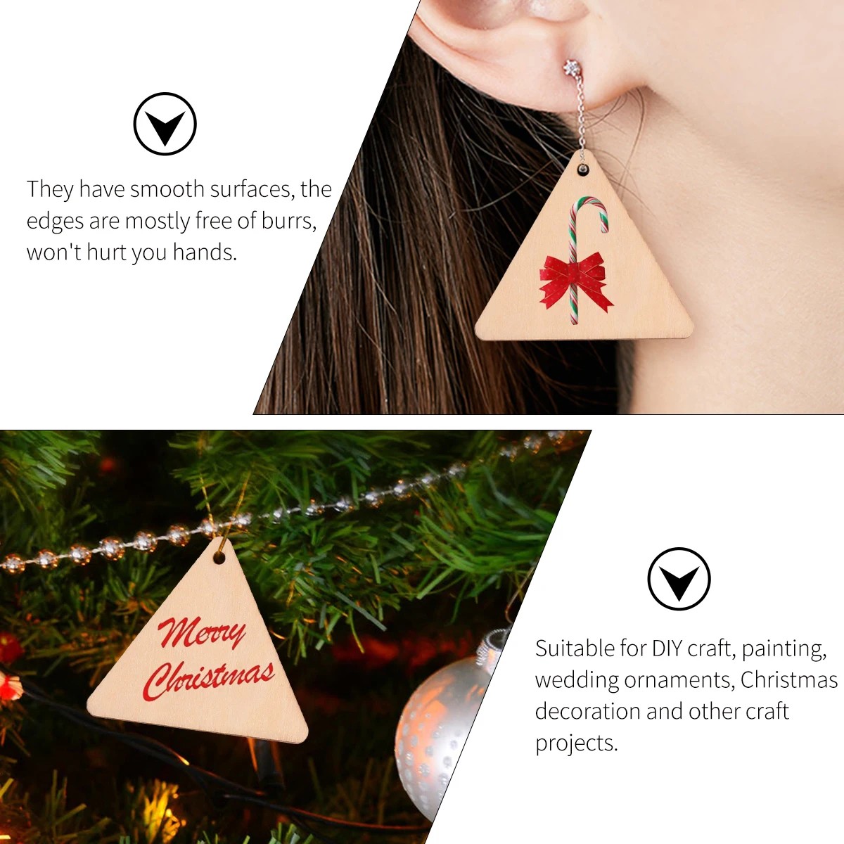 

100 Pcs Triangular Wood Chip Pendant Slices Hanging Ornaments for Crafts DIY Accessories Home Decor Triangle Wooden Tags