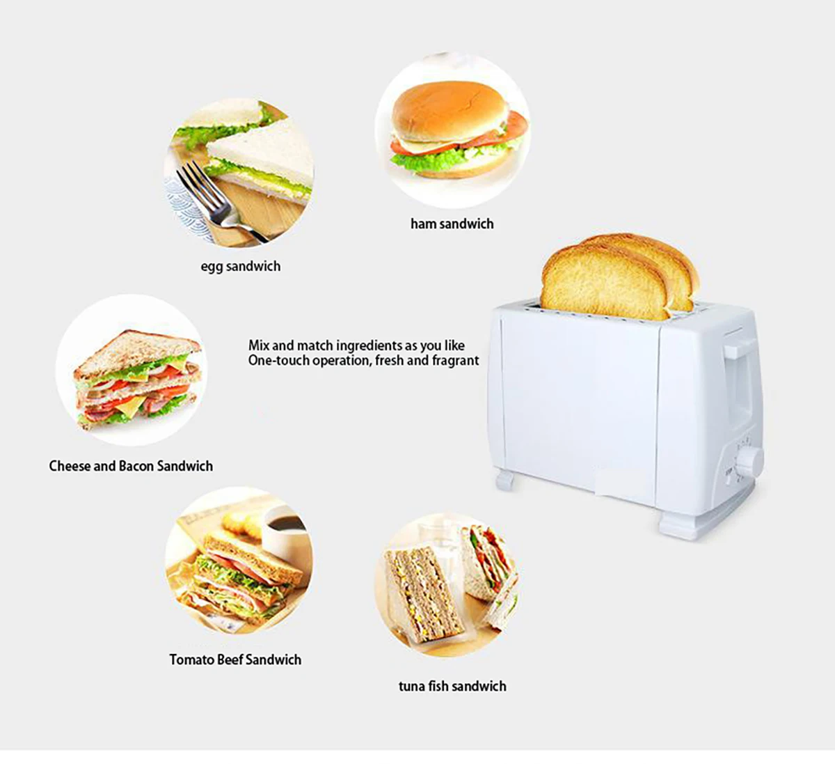 Automatic 2 Slices Toaster Removable Crumb Tray Electric Bread Baking Machine 6 Browning Options 600-700W Household Kitchen Supp