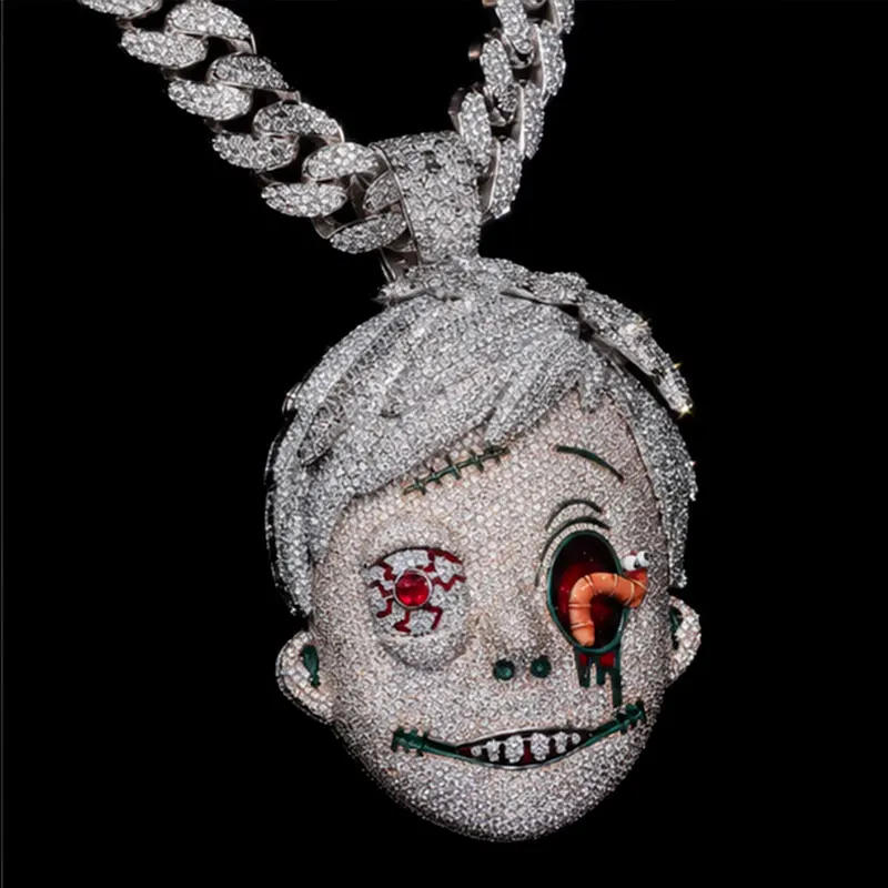 LYEE CYEE Luxury Hip Hop Style Devil Portrait Full Diamond Colored Enamel Pendant Can be Paired with Cuban Chain Rap Singer Street Party Decoration Exquisite Jewelry Valentine's Day/Commemorative Gift Birthday Gift Holiday Gift Best Gift for Boyfriend