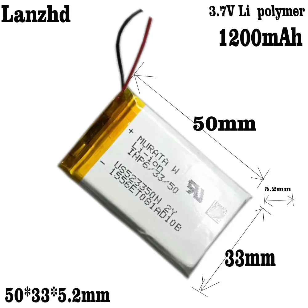 

1-12pcs 523350 3.7V 1200mAh Li Polymer Li-po li ion Battery For medical device monitoring instrument laser code printer Mp3 MP4