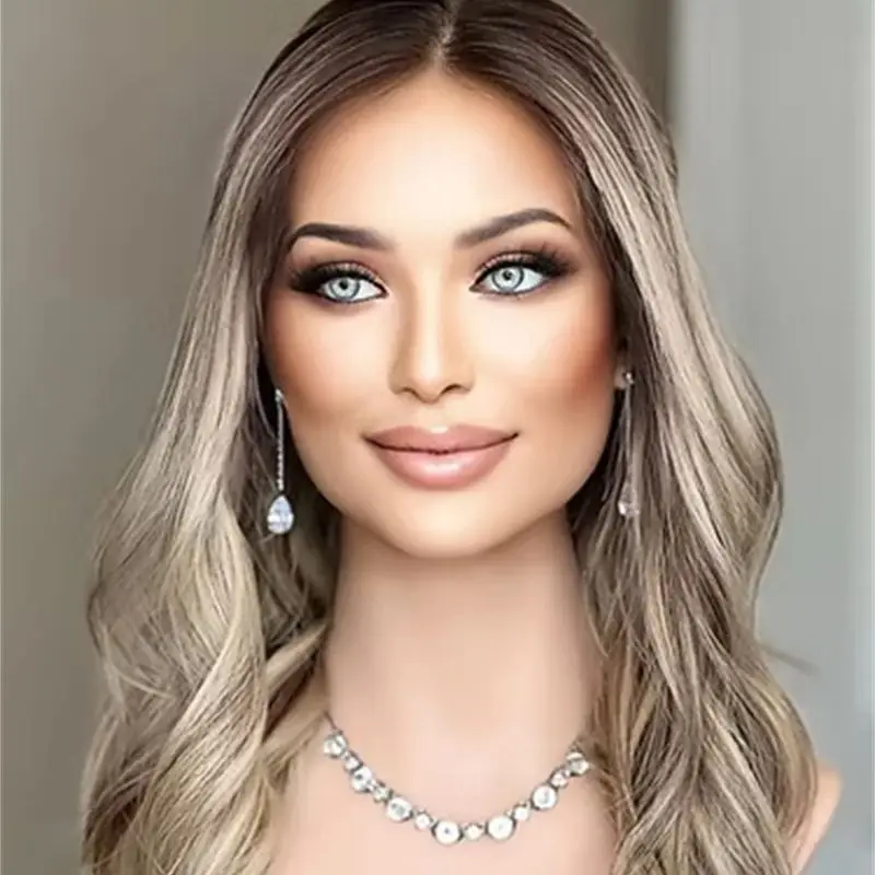 

Summer Weight Wig Synthetic Lace Front Wig for Women 13x4 Ombre Ash Blonde Wig Middle Part Small/Large Size Cosplay Party Wig
