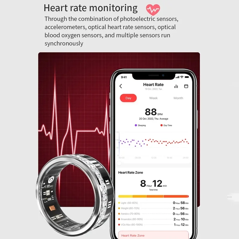 Diamond Smart Rings with Magnetic Fast Charging Blood Oxygen/Heart Rate/Sleep Monitoring,IP68 5ATM,Sports GPS Tracking rings