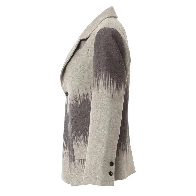 HKSH Autumn Winter New Women Blazer British Style Geometric Printed Asymmetrical Design Slim Fit Elegant Trend Woolen Coat H2803