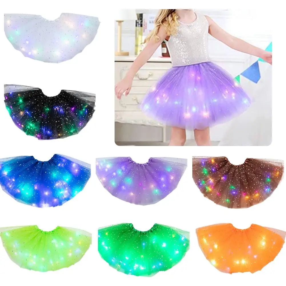 Led Glowing Light Children's Skirts Princess Fluffy Star Glowing Glitter Cosplay Costume Led Clothing Skirts Body Half Skir V4v4